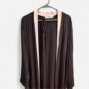 Black and White Striped Abaya with White Trim